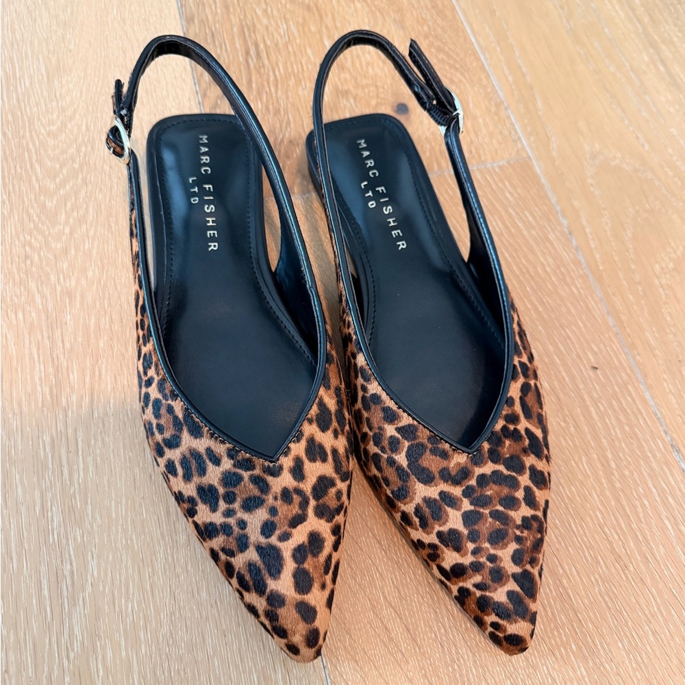 Marc Fisher Leopard-Print Pointed Slingback Flats - Brown/Black